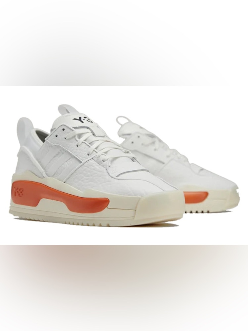 adidas Y-3 White Sneakers with Orange Midsole Accent